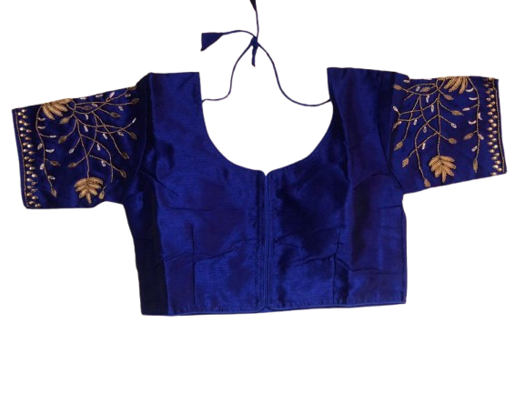 Raw Silk Royal blue Designer Blouse 35